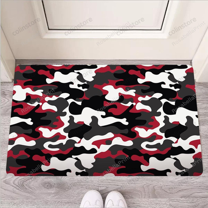 Red And Black Camouflage Print Funny Outdoor Indoor Wellcome Doormat Red And Shoe Cleaning Rug Attractive Floor Mat For Front Door