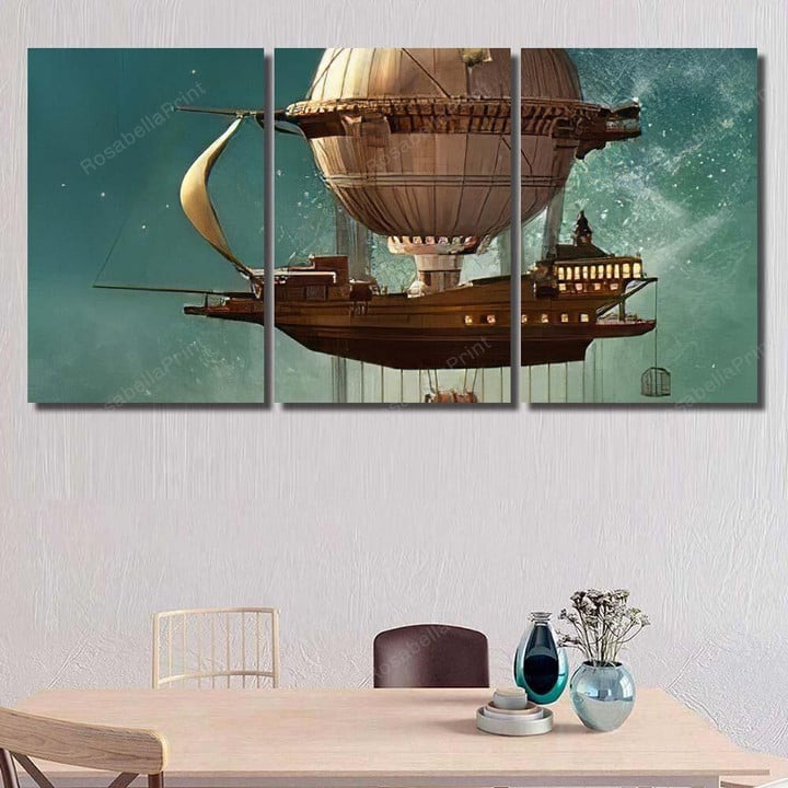Steampunk Hot Air Balloon 3d Illustration Fantasy Canvas Art Steampunk Hot Large Flower Canvas Clean Plaster For Canvas Painting