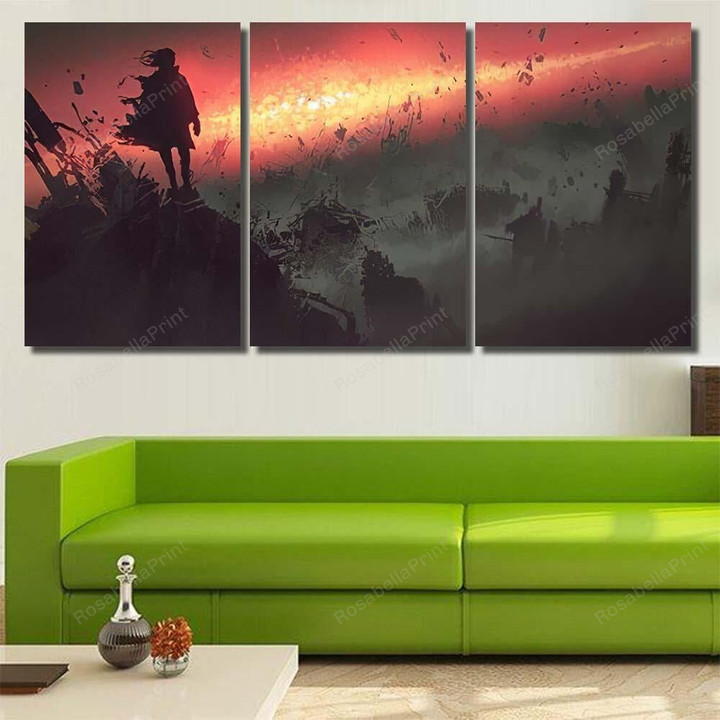 End World Concept Man On Ruined Fantastic Premium Canvas Art End World Reverse Canvas Great Large Canvas For Painting