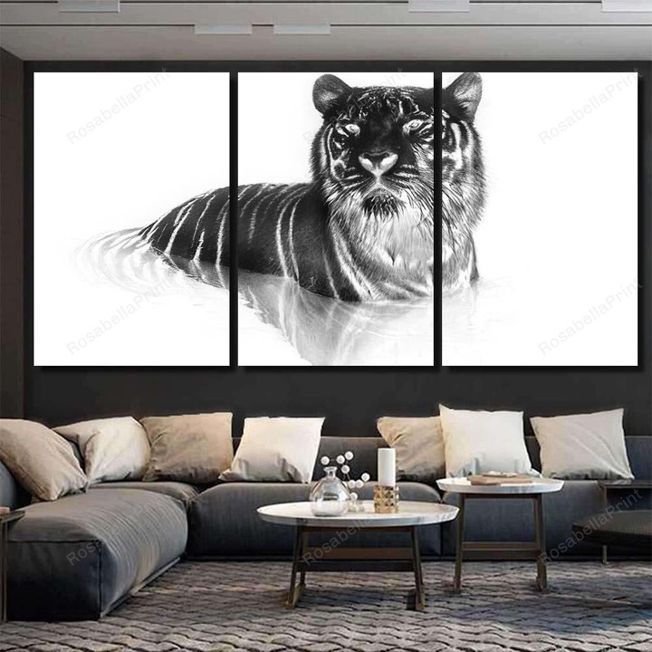 Black White Portrait Tiger Invert Image Black Panther Animals Painting Canvas Black White Canvas Bin Storage Cool Canvas Sheets For Painting
