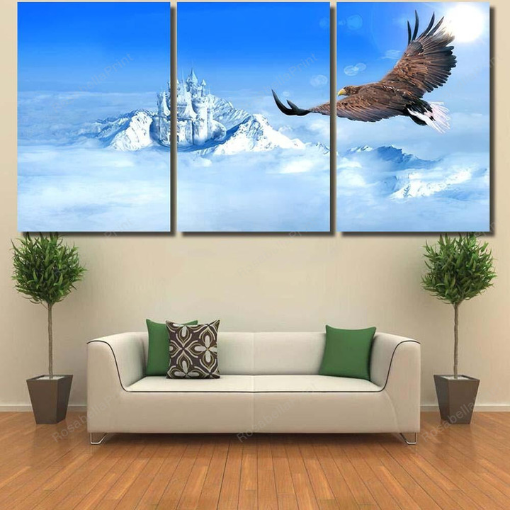 Eagle Flying Towards Ice Castle Snow Eagle Animals Premium Canvas Art Eagle Flying Canvas Large Attractive Paint Canvas For Kids