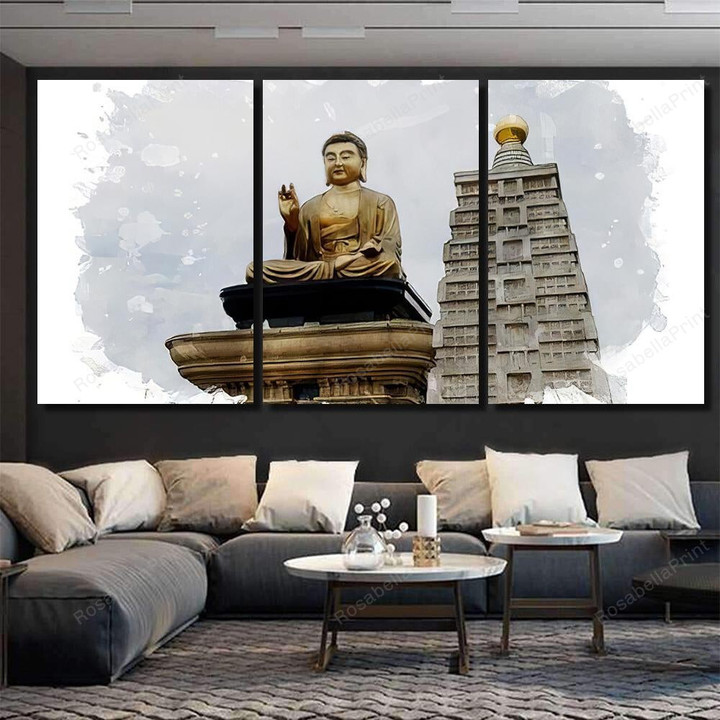 Buddhist Temple Tower Watercolor Illustration Buddha Religion Canvas Wall Art Buddhist Temple Canvas Mold Remover Beautiful Canvas Beach Bags For Women