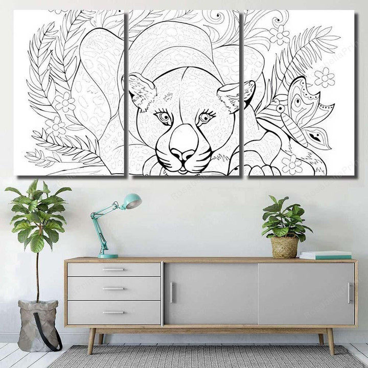 Black White Page Coloring Fantasy Drawing Black Panther Animals Canvas Black White Painters Canvas Large Funny Canvas For Acrylic Painting