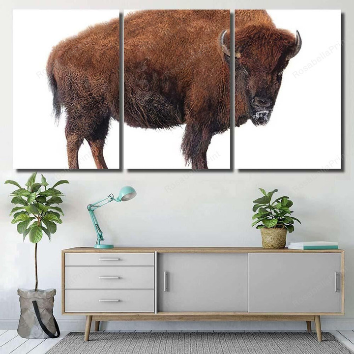 Bison Stands Snow Isolated On White Bison Animals Canvas Bison Stands Canvas Messenger Bag Grey Elegant Supplies For Canvas Painting