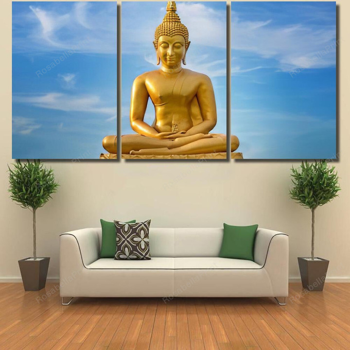 Golden Buddha On Blue Sky 1 Buddha Religion Canvas Golden Buddha Tiny Canvas Nice Supplies For Canvas Painting