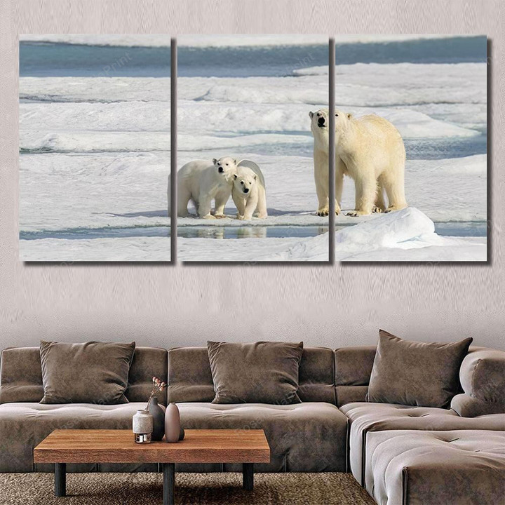 Polar Bear Mother Ursus Maritimus Twin 1 Bear Animals Painting Canvas Polar Bear Canvas Roll Nice Canvas Sneaker For Boys