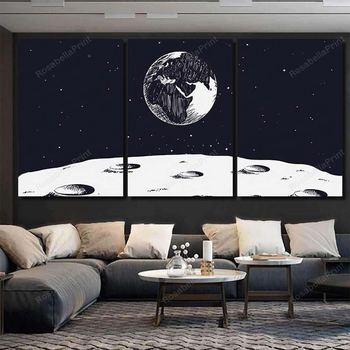 View Surface Moon Earth Drawn Vector Astronaut Canvas Art View Surface Mini Canvas Wonderful Paint Canvas For Kids