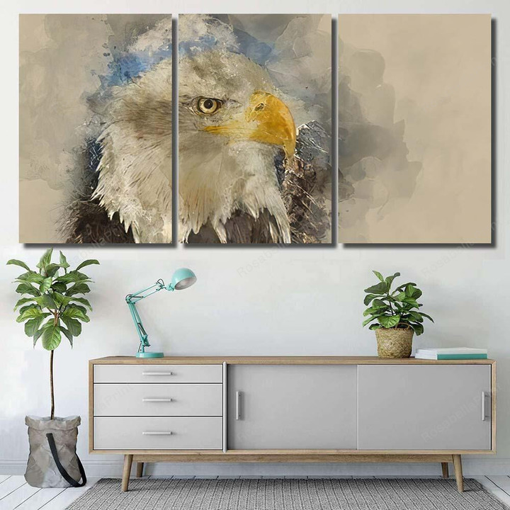 Watercolour Painting American Symbol Hope Bald Eagle Animals Premium Canvas Art Watercolour Painting White Canvas Art Great Canvas Sets For Painting