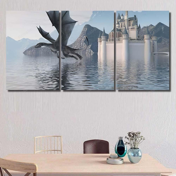 3d Illustration Castle On Water Dragon Dragon Animals Canvas 3d Illustration Bike Canvas Wall Art Kawaii Polyester Canvas For Sublimation