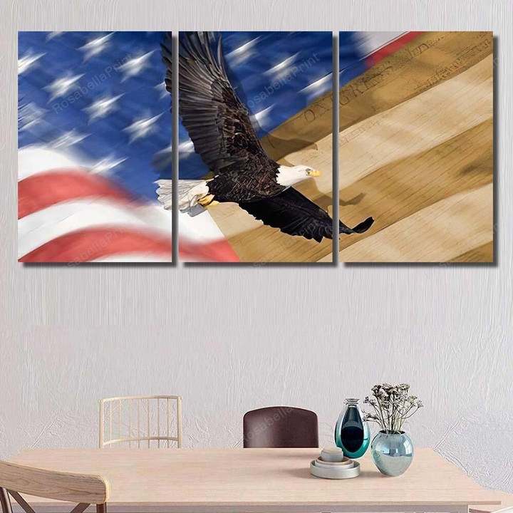 American Flag Flying Bald Eagle Constitution Eagle Animals Premium Canvas Wall Art American Flag Painters Canvas Large Shapely Canvas Bag For School