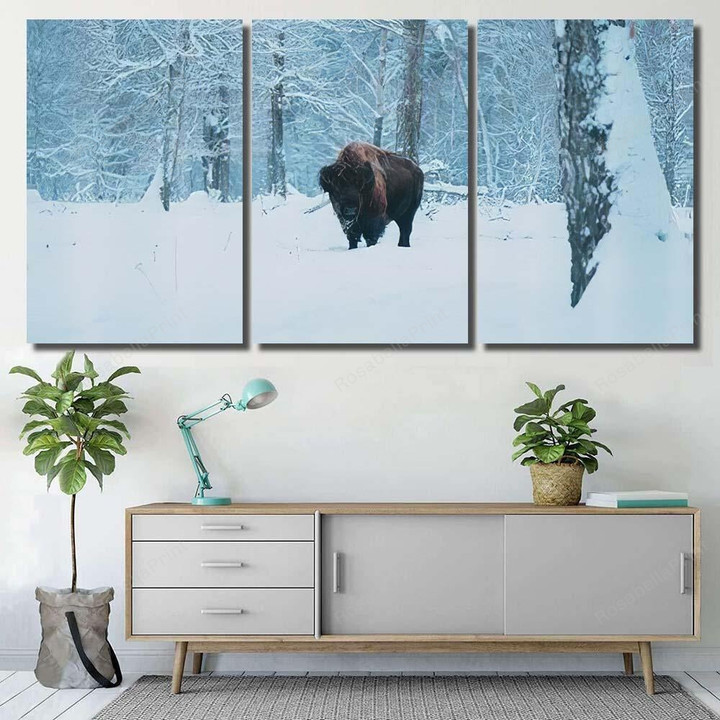 Bison On Forest Background Snow Adult Bison Animals Painting Canvas Bison On Canvas Wagon Huge Canvas Boards For Painting 24 X 36