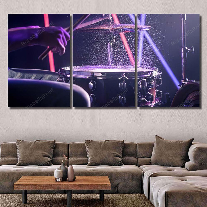 Man Plays Drums Game On Working Drum Music Canvas Wall Art Man Plays Small Canvas Drawstring Bags Elegant Canvas Boards For Painting 24 X 36