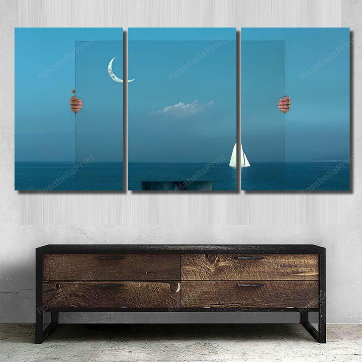 Surreal Fantastic Painting Boat Sailing Night Fantastic Premium Canvas Surreal Fantastic Painters Canvas Large Elegant Canvas Beach Bags For Women