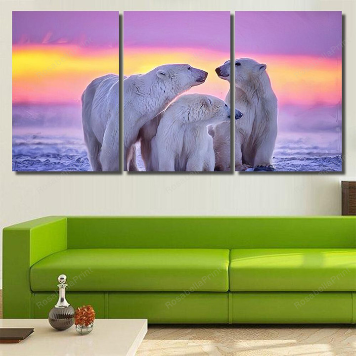 Polar Bear Family Arctic Sunset Bear Animals Canvas Art Polar Bear Canvas Messenger Bag Grey Tiny Canvas App For Students