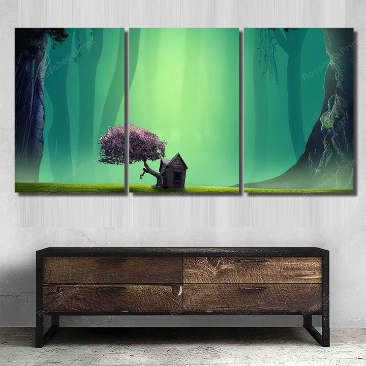 3d Illustration House Lakeside Forest Fantasy Fantasy Premium Painting Canvas 3d Illustration Canvas Puller Beautiful Gold Paint For Canvas