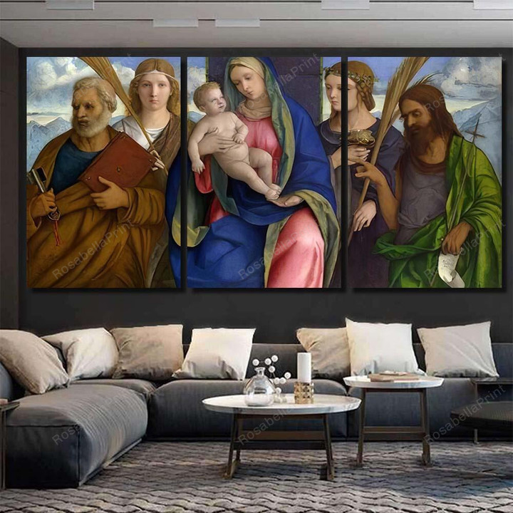 Madonna Child Saints By Giovanni Bellini Christian Canvas Art Madonna Child Big World Map Canvas Gorgeous Canvas Duffle Bags For Men