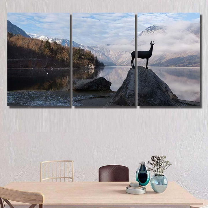 Deer Statue Lake Slovenia Triglav National Deer Animals Canvas Wall Art Deer Statue Canvas Wagon Funny Paint Markers For Canvas
