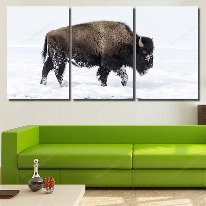 Bull Bison Walking Snow Bison Animals Canvas Art Bull Bison Canvas Glue Huge Canvas Boards For Oil Painting
