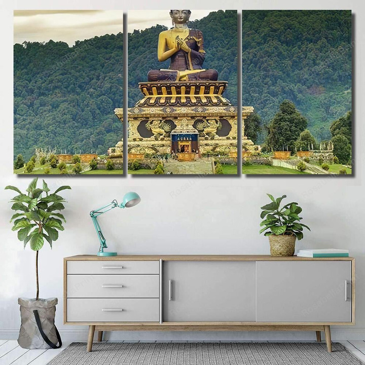 Beautiful Huge Statue Lord Buddha Rabangla Buddha Religion Canvas Beautiful Huge Animal Canvas Wall Art Puny Gold Paint For Canvas