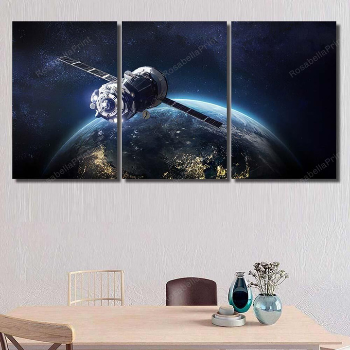 Spaceship Earth On Background Solar System 1 Astronaut Canvas Art Spaceship Earth Side Canvas Plain Canvas Duffle Bags For Men