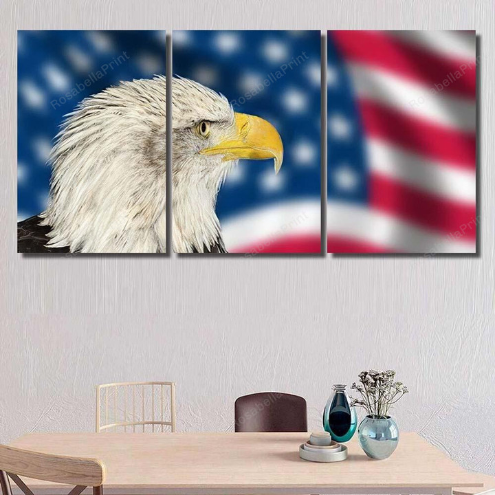 Portrait American Bal Eagle Against Usa Eagle Animals Premium Canvas Wall Art Portrait American Space On Canvas Nice Canvas Boards For Painting