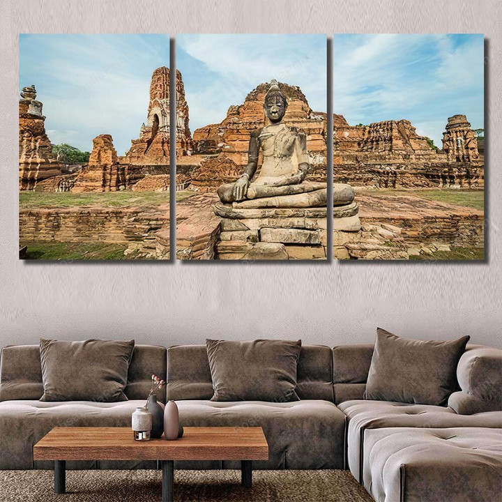 Old Temple Architecture Wat Mahathat Ayutthaya Buddha Religion Painting Canvas Old Temple Artkey Stretched Canvas Wonderful Supplies For Canvas Painting