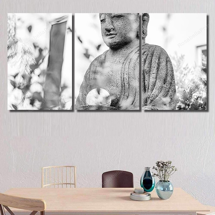 Black White Buddha Sculpture Buddha Religion Canvas Wall Art Black White Canvas Boards Wonderful Rectangle Canvas For Painting