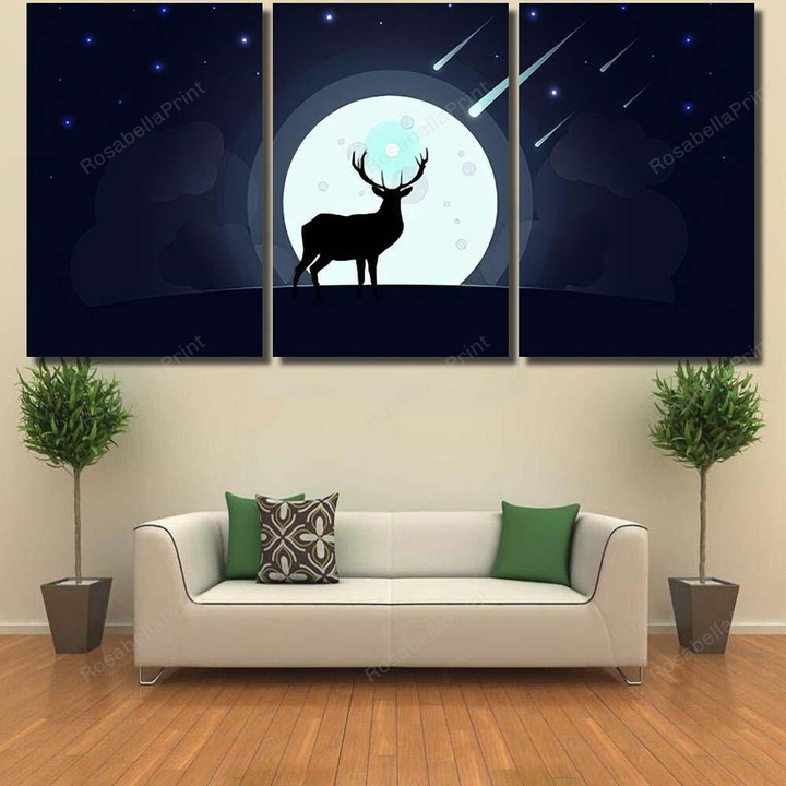 Deer Silhouette On Moon Falling Star Deer Animals Canvas Art Deer Silhouette Boys Grey Canvas Shoes Wonderful Canvas Boards For Painting 8x10
