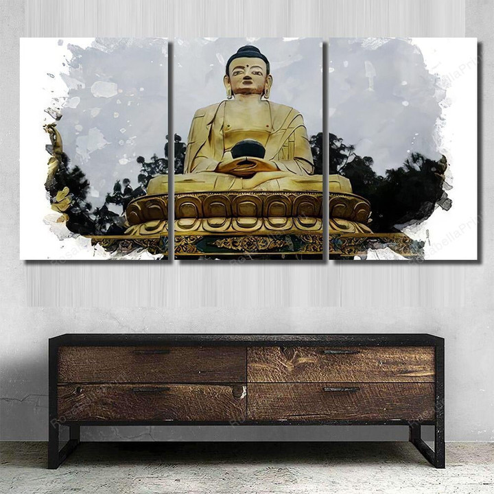Golden Buddha Statue Watercolor Illustration Buddha Religion Canvas Art Golden Buddha Canvas Board Large Clean Canvas Sneaker For Boys