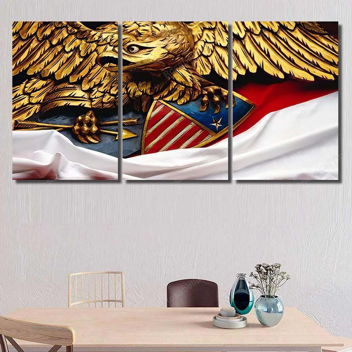 Wooden Carved Eagle Red White Bunting Eagle Animals Premium Canvas Wooden Carved Artkey Canvas Panels Wonderful Canvas For Acrylic Painting