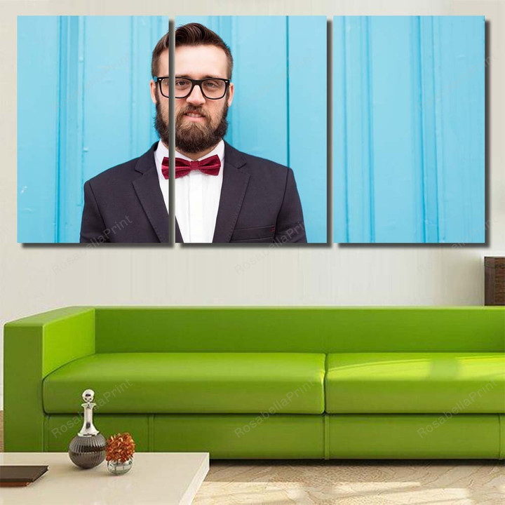 Portrait Bearded Young Handsome Man On Luxury Art Wall Decor, Rosabella Multi Piece Painting Canvas Portrait Bearded Bull Skull Canvas Huge Canvas Sets For Painting