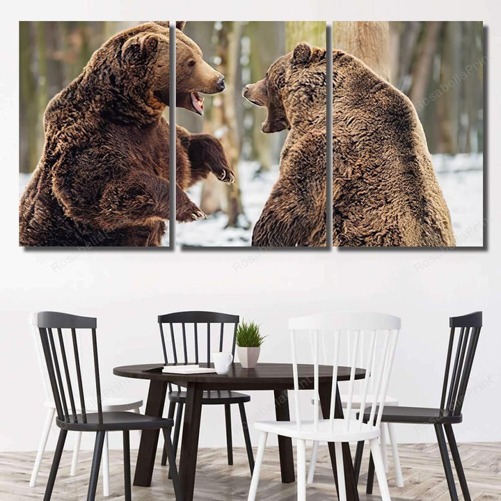 Brown Bear Fight Forest Bear Animals Canvas Wall Art Brown Bear Canvas Bella Canvas Tshirts Wonderful Painting Canvas For Kids