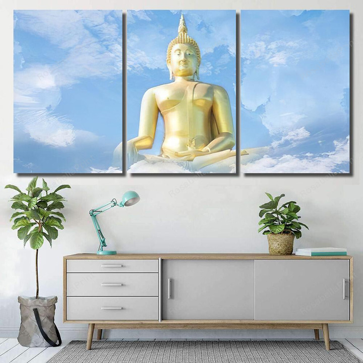 Large Gold Buddha Image Sky Clouds Buddha Religion Canvas Wall Art Large Gold Bulk Canvas Wonderful Canvas Painting For Kids