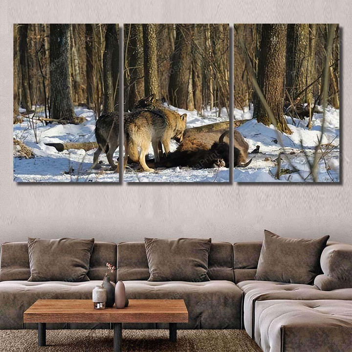 Pack Wolves Vs Herd European Bison Bison Animals Canvas Pack Wolves Canvas Floater Shapely Gold Paint For Canvas