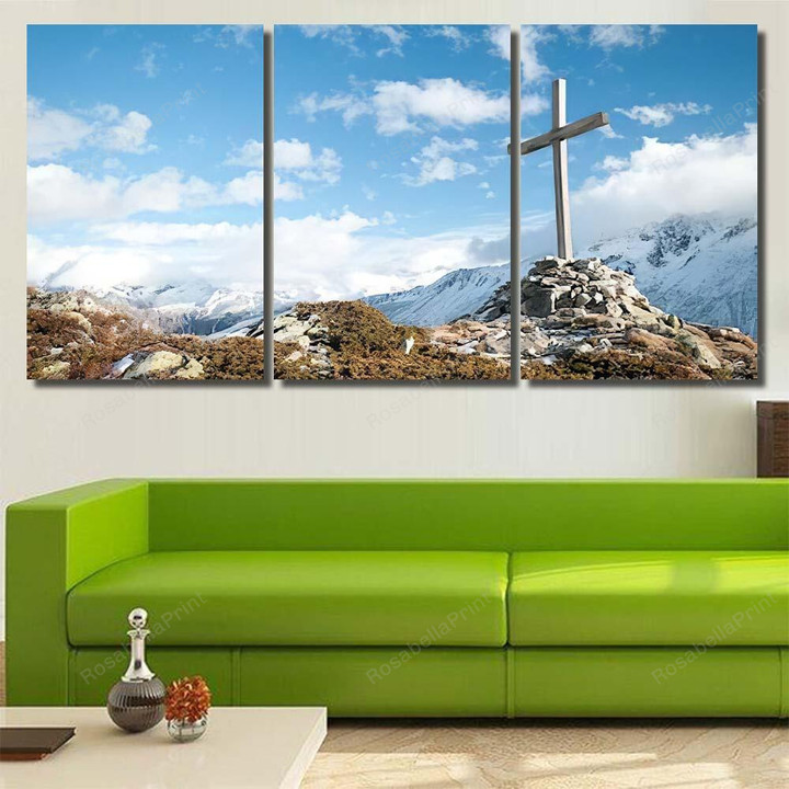 Mountain Cross Bit Mountains Background Christian Painting Canvas Mountain Cross Side Canvas Elegant Polyester Canvas For Sublimation