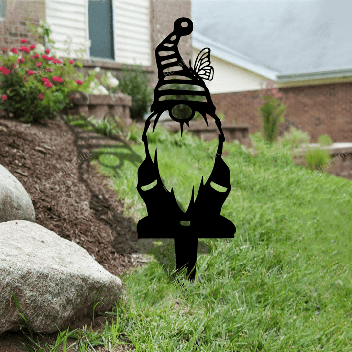 Gnome Yard Art Gnome Garden Stake Cut Metal Sign Gnome Yard Cat Signs Home Decor Clean Old Signs For Garage