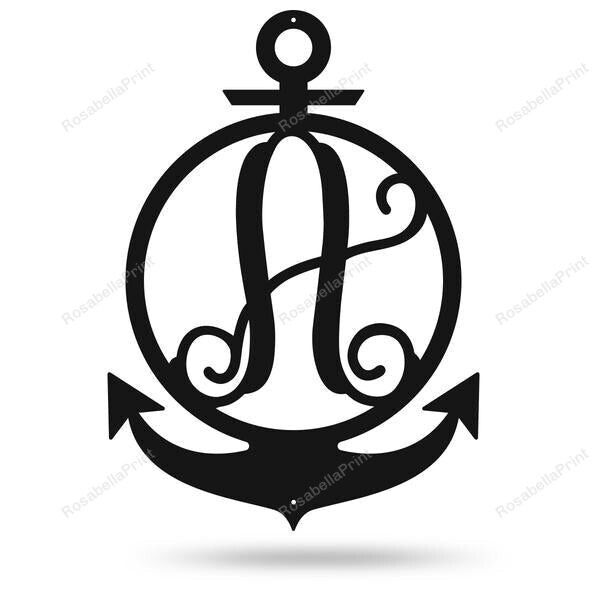 Anchor Initial Monogram Cut Metal Sign Anchor Initial Cat Signs Home Decor Small Garage Signs For Men Funny