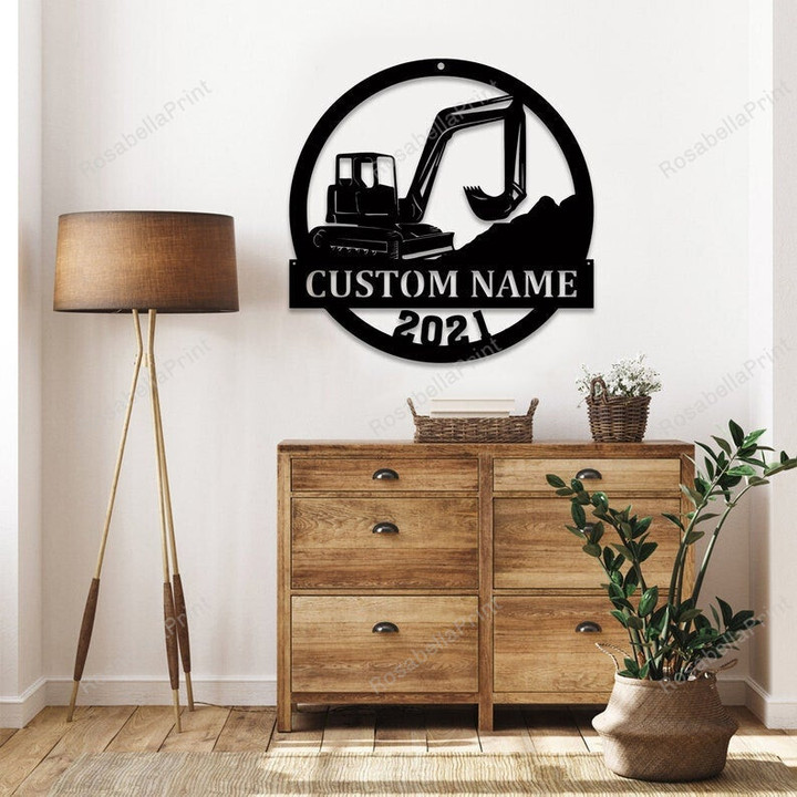 Personalized Excavator Metal Wall Construction Kid Bedroom Decor Man Cave Decor Mini Excavator Customize Last Name Backhoe Nursery Decor Signs Personalized Excavator Halloween Sign Beautiful Metal Welcome Signs For Outside