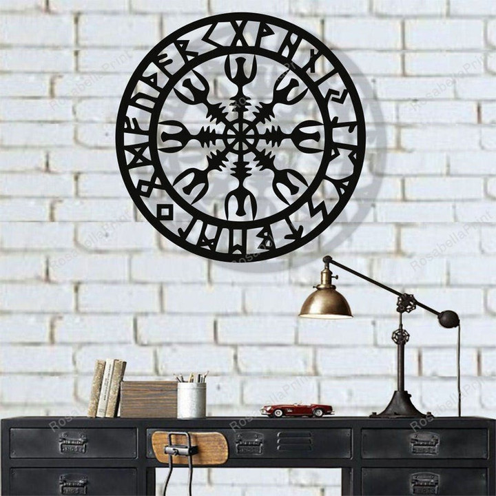 Metal Wall Decor Metal Viking Decor Nordic Mythology Vegvisir Runes And Symbols Nordic Art Home Living Room Decoration Wall Hangings Sign Metal Wall Sign Custom Fit Metal Stakes For Yard Signs