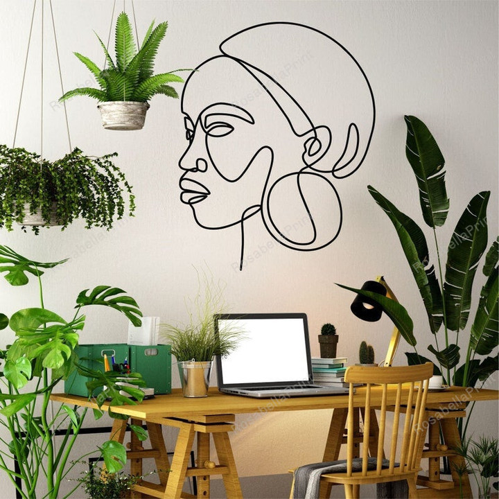Line Black Woman Silhouette African Minimalist Art Geometric Metal Wall Decor Interior Decoration Wall Hangings Sign Line Black Thumper Sign Fun Personalized Signs For Home Decor