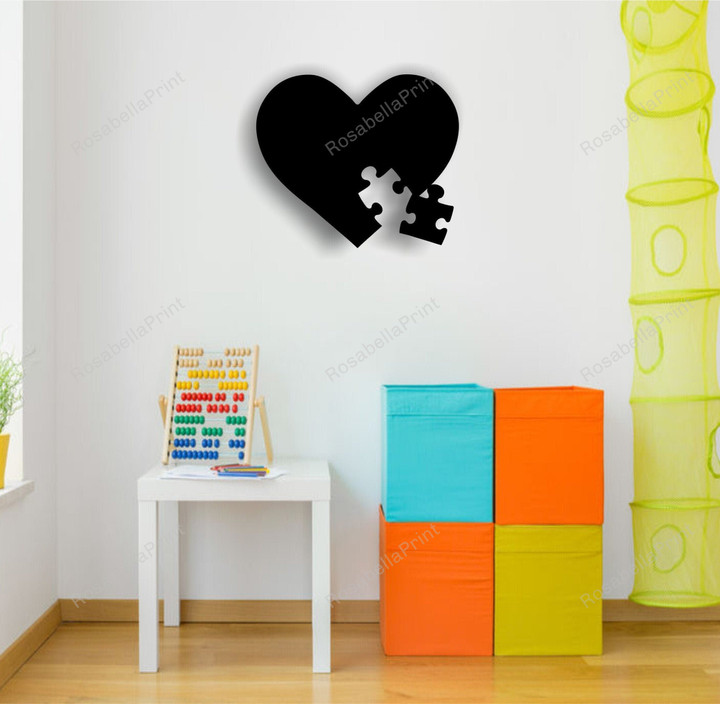 Autism Awareness Heart Puzzle Piece Autism Awareness Mother's Day Signs Autism Awareness Peace Sign Wall Decor Puny Wall Signs For Home Decor