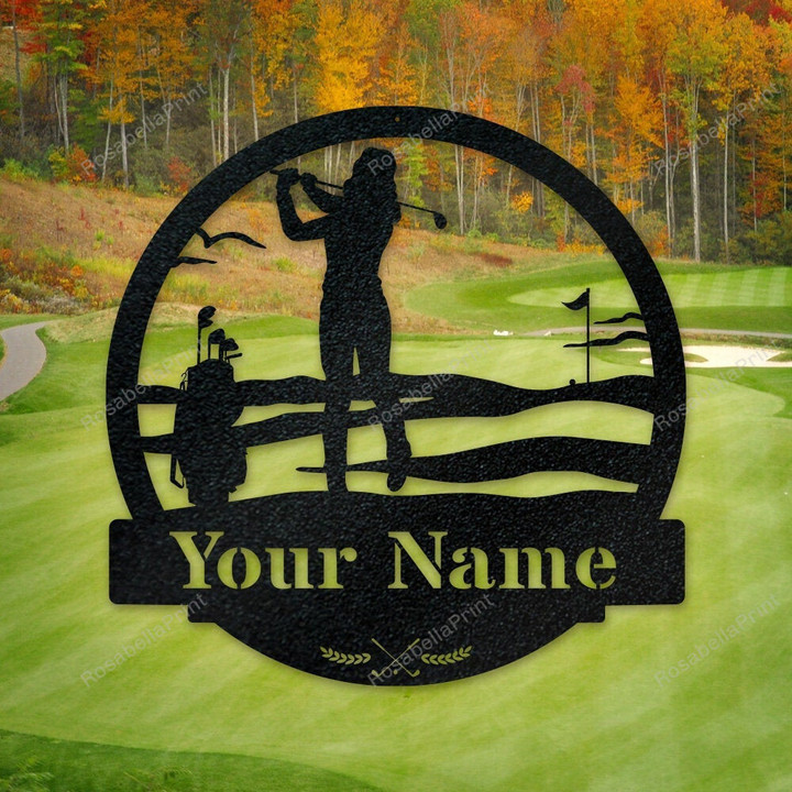 Women's Golf Custom Monogram Metal Art Wall Decor Personalized Metal Signs Women's Golf Little Man Cave Sign Fun Welcome Sign For Wall