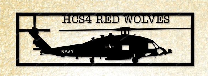 Hcs4 Red Wolves Hh60h Seahawk Special Warfare Helicopter Metal Sign Hcs4 Red Funny Metal Signs Plain Personal Signs For Home Decor