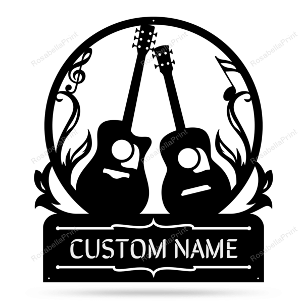 Guitars Monogram Cut Metal Sign Guitars Monogram Funny Garage Sign Cute Metal Name Signs For Home