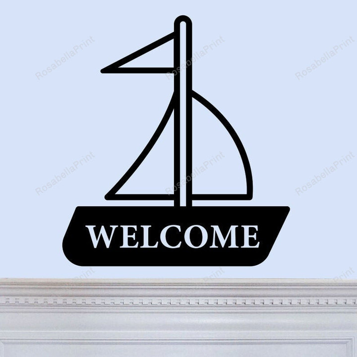 Welcome With Sailboat Marine Themed Laser Cut Solid Steel Decorative Home Accent Wall Sign Welcome With Kitchen Signs Wall Decor Nice Metal Signs For Outside Home Decor
