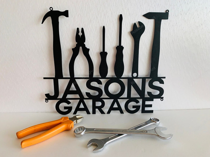Personalized Metal Garage Sign Custom Name Garage Location Metal Wall Art Housewarming Plaque Decor Man Cave Dad's Gift for Mechanic