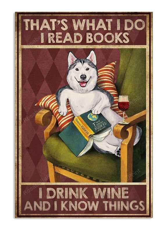 Husky Read Book Rink Wine Canvas Art Husky Read Canvas Dogs Clean Gold Paint For Canvas