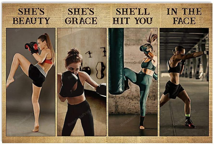 Vintage Girl Kick Boxing Beauty Canvas Art Vintage Girl Framed Canvas Wall Art Ready To Hang Clean Painting Canvas For Kids