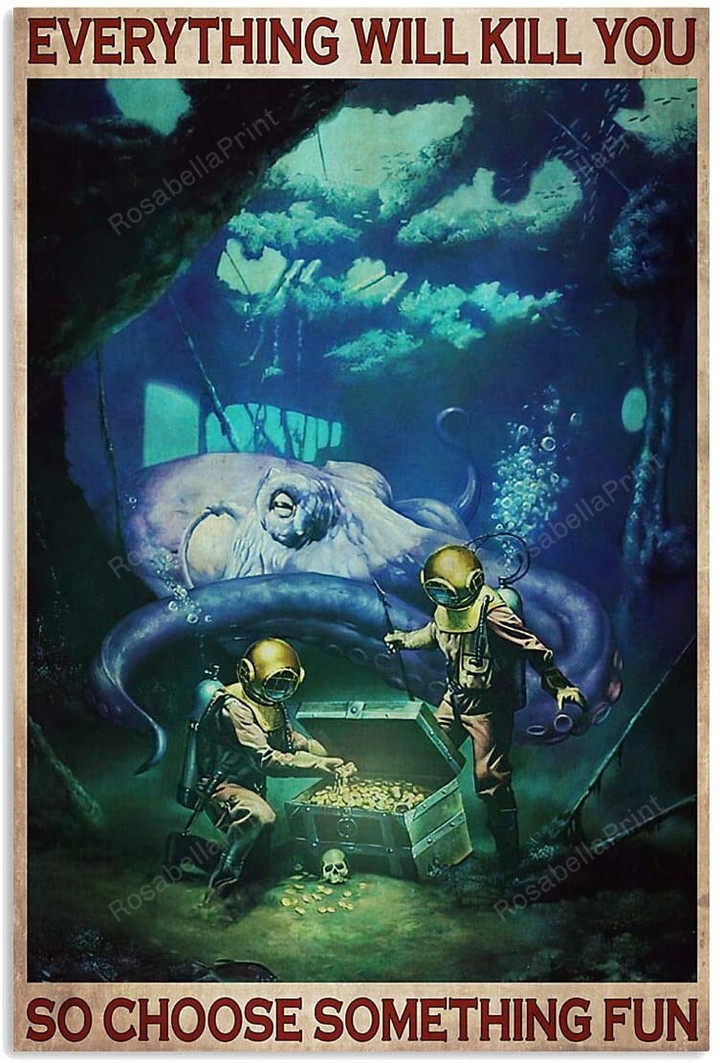 Vintage Diver Treasure Everything Will Painting Canvas Vintage Diver Painters Canvas Large Small Paints For Canvas