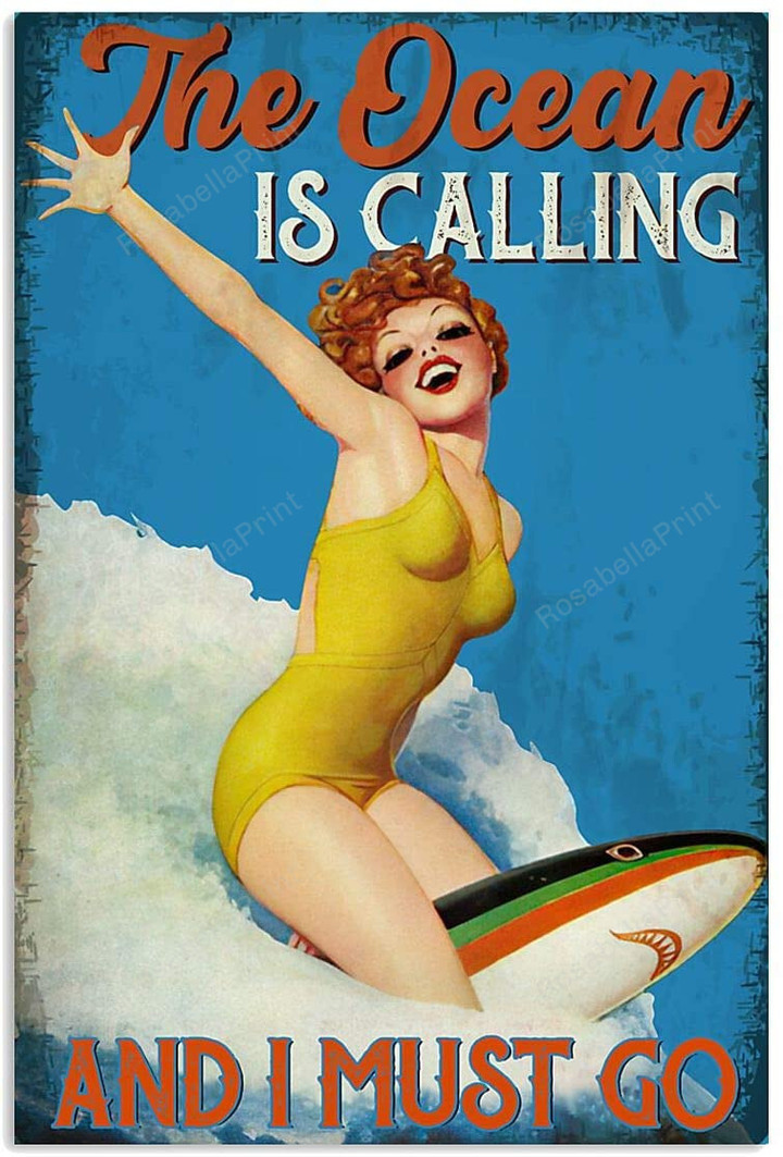 Vintage Girl Surfing Wearing Yellow Painting Canvas Vintage Girl Wig Canvas And Stand Cool Canvas Boards For Painting